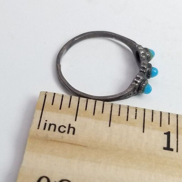 Vintage Sterling Silver Three Blue Band, ESPO, Size 6 Band, Estate - Picture 7 of 8